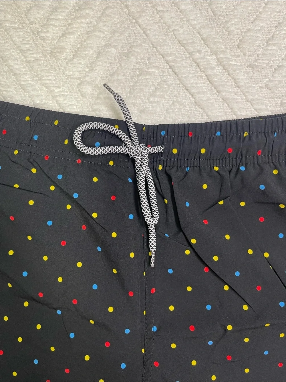 Biwisy Men's Black Swim Trunks with Multicolor Polka Dots Size L